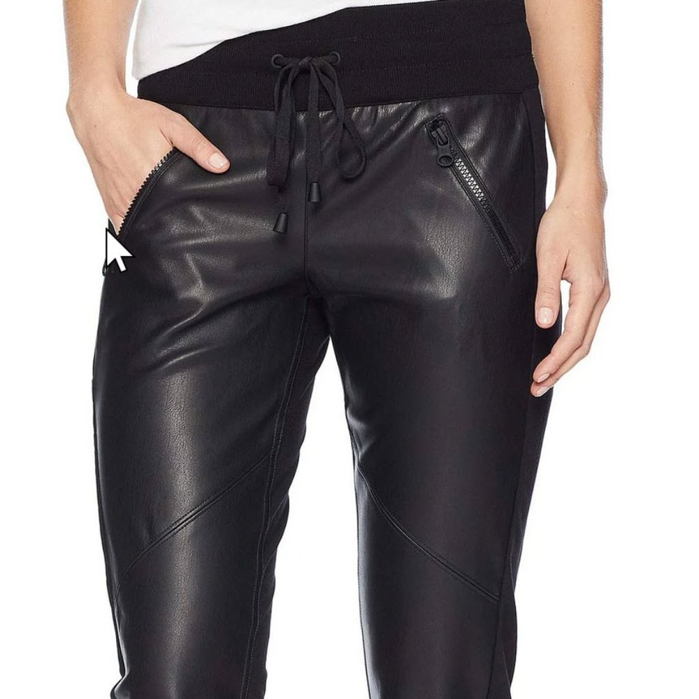 Blanc Noir Faux Leather Front Jogger